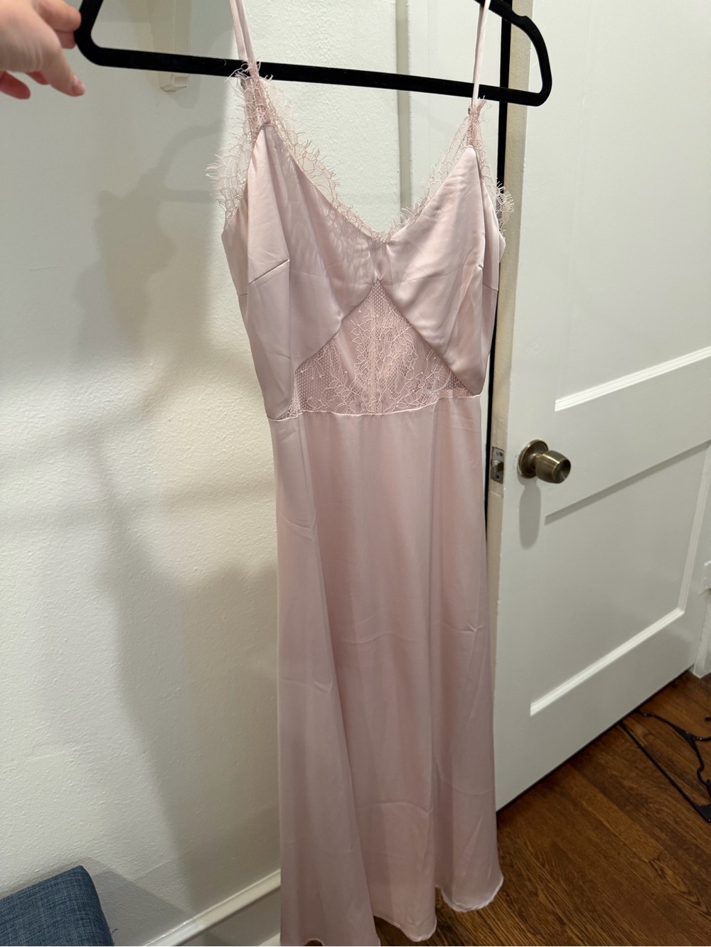 Silky Lace-Trim Slip Dress - Light Pink